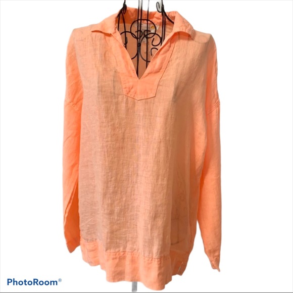 C&C California 100% Linen Peach Boho Shirt NWT XS - Picture 1 of 11